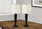 Set of Two 24" Black Metal Candlestick USB Table Lamps With Ivory Drum Shade