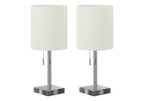 Set of Two 17" Silver Metal Candlestick USB Table Lamps With Ivory Drum Shade