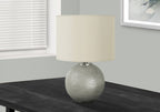 19" Gray Round Table Lamp With Ivory Drum Shade