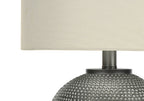 19" Gray Round Table Lamp With Ivory Drum Shade