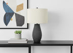 24" Black Round Table Lamp With Ivory Drum Shade