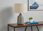 24" Gray Concrete Urn Table Lamp With Beige Drum Shade