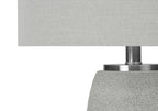25" Gray and Silver Ceramic Cylinder Table Lamp With Gray Drum Shade