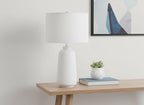 26" Cream Ceramic Cylinder Table Lamp With Cream Drum Shade