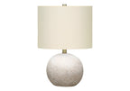 20" Gray Concrete Round Table Lamp With Ivory Drum Shade