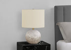 20" Gray Concrete Round Table Lamp With Ivory Drum Shade