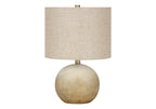 20" Beige Concrete Round Table Lamp With Beige Drum Shade
