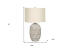 24" Cream Geometric Table Lamp With Cream Drum Shade
