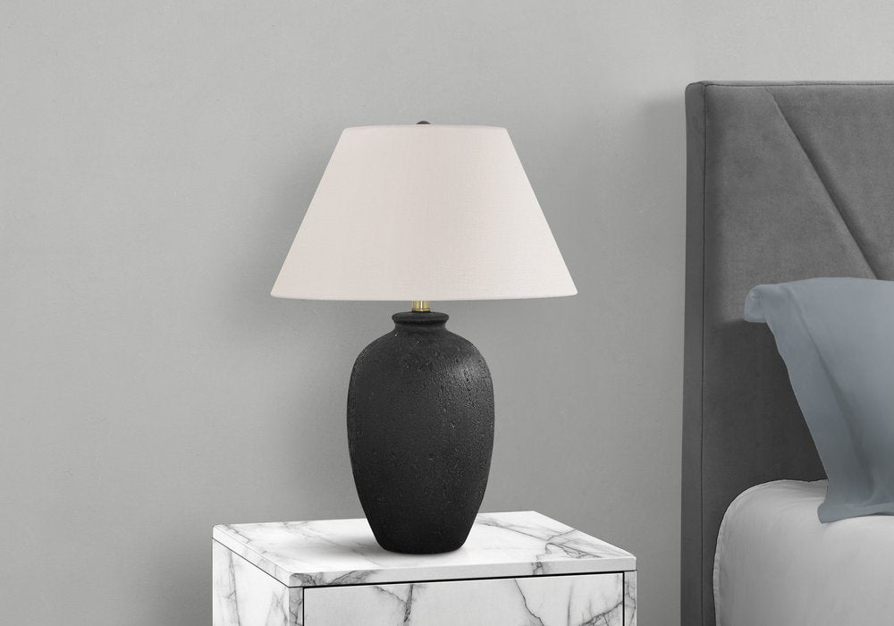24" Black Ceramic Round Table Lamp With Ivory Empire Shade