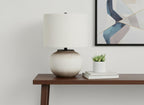 21" Cream Ceramic Round Table Lamp With Cream Drum Shade
