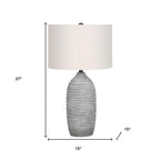 27" Gray Cylinder Table Lamp With Ivory Drum Shade