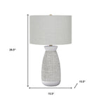 27" Gray and White Ceramic Round Table Lamp With Gray Drum Shade
