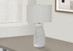 27" Gray and White Ceramic Round Table Lamp With Gray Drum Shade