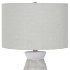 27" Gray and White Ceramic Round Table Lamp With Gray Drum Shade