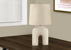 25" Cream Geometric Table Lamp With Beige Empire Shade
