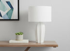 27" Cream Ceramic Geometric Table Lamp With Cream Drum Shade