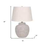 22" Cream Concrete Urn Table Lamp With Cream Abstract Empire Shade