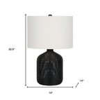 23" Black Rattan Round Table Lamp With Ivory Drum Shade