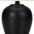 17" Black Ceramic Round Table Lamp With Ivory Drum Shade