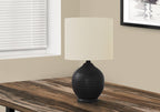 17" Black Ceramic Round Table Lamp With Ivory Drum Shade