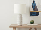 28" Cream Geometric Table Lamp With Cream Drum Shade