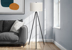 63" Black LED Light Changing Floor Lamp With Cream Fabric Drum Shade