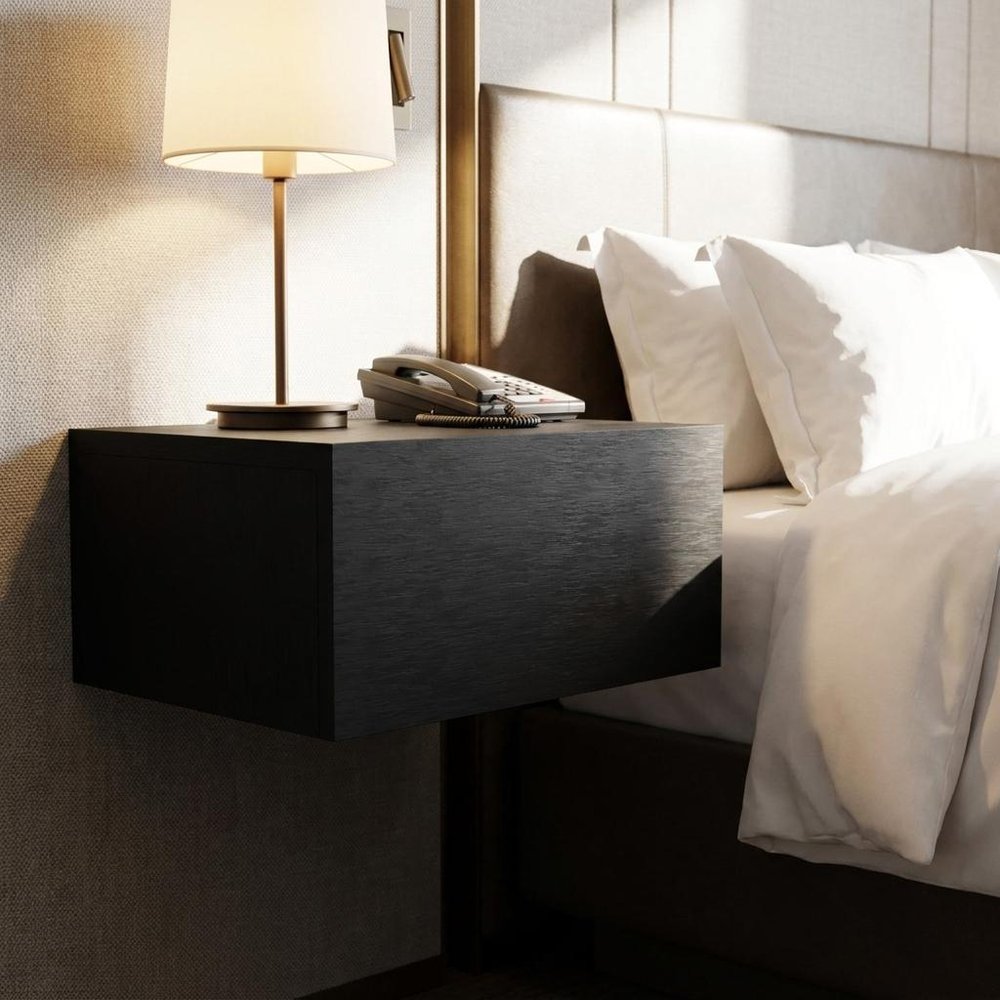 16" Black Wood One Drawer Floating Nightstand