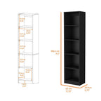 70" Black Wood Five Tier Bookcase