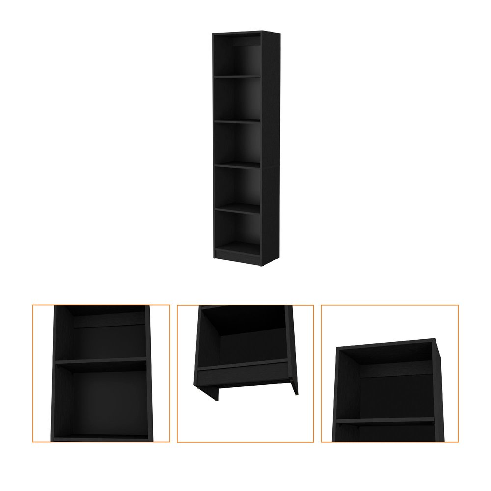 70" Black Wood Five Tier Bookcase
