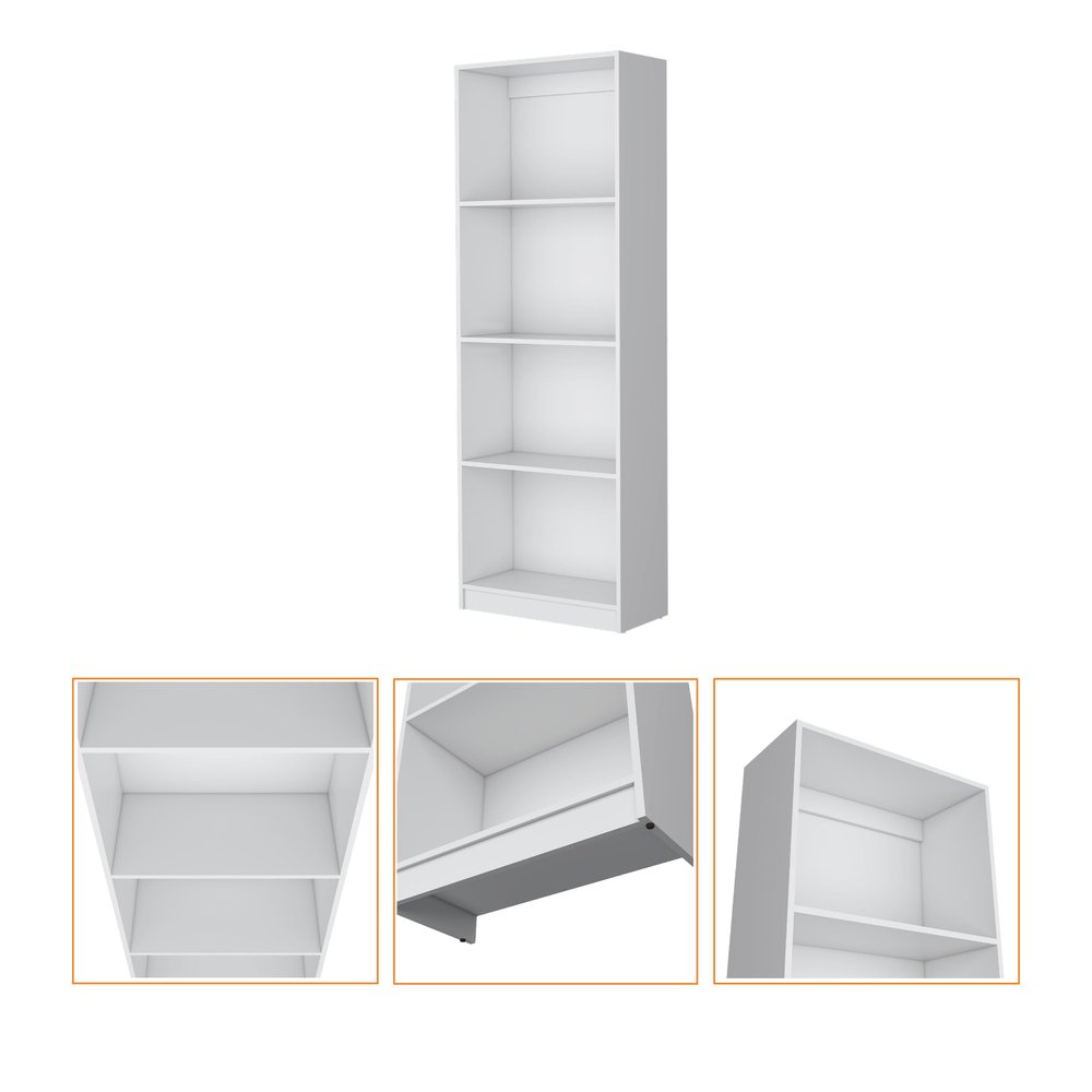 71" White Wood Four Tier Bookcase