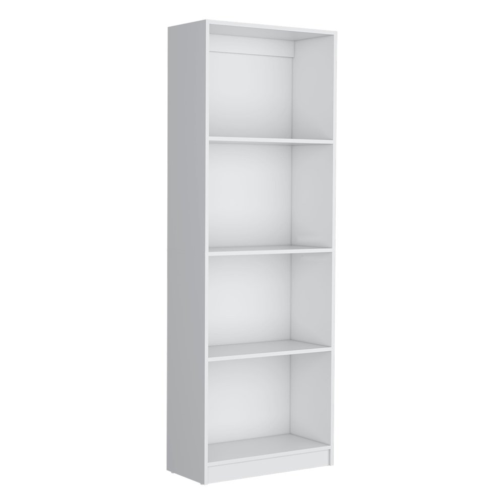 71" White Wood Four Tier Bookcase