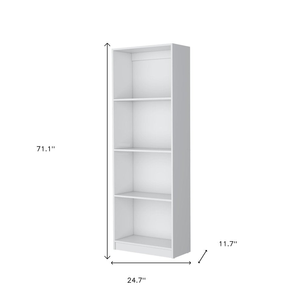 71" White Wood Four Tier Bookcase