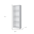 71" White Wood Four Tier Bookcase