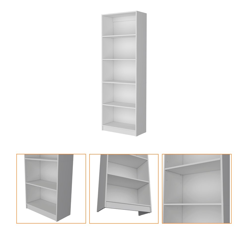 71" White Wood Five Tier Bookcase