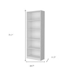 71" White Wood Five Tier Bookcase