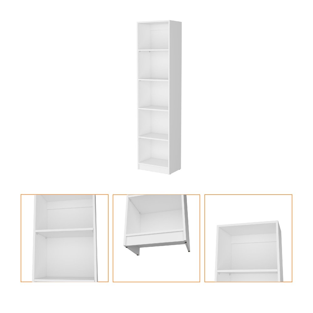 71" White Wood Five Tier Bookcase