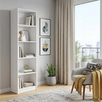 71" White Wood Five Tier Bookcase