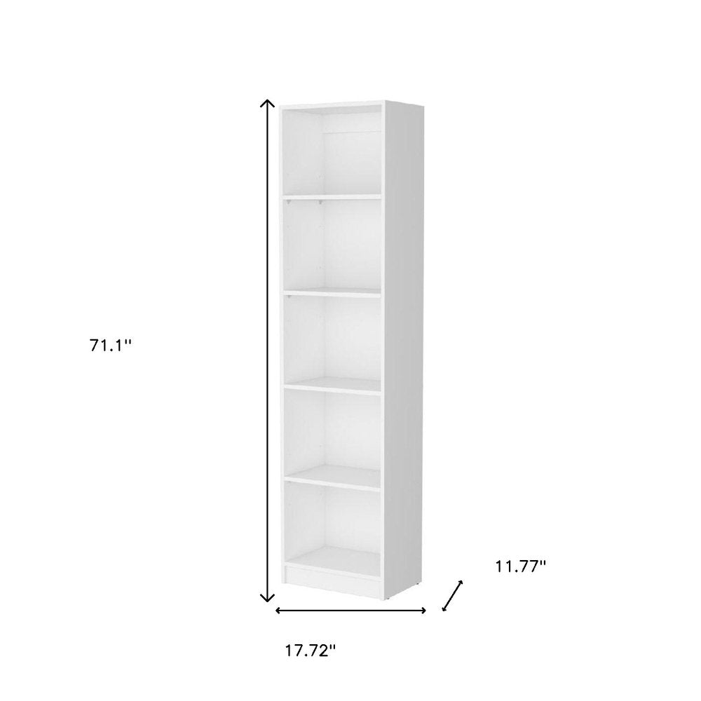 71" White Wood Five Tier Bookcase