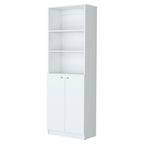 71" White Wood Three Tier Bookcase with Two Doors