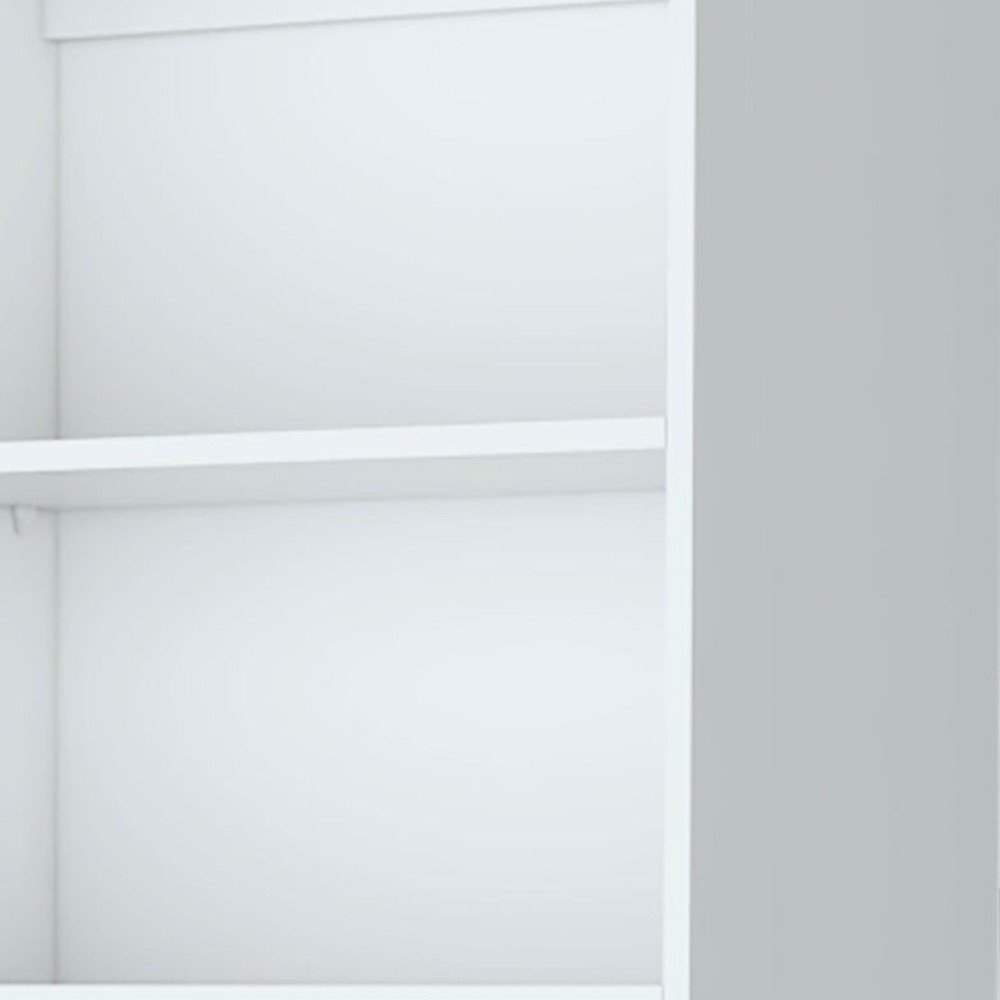 71" White Wood Three Tier Bookcase with Two Doors
