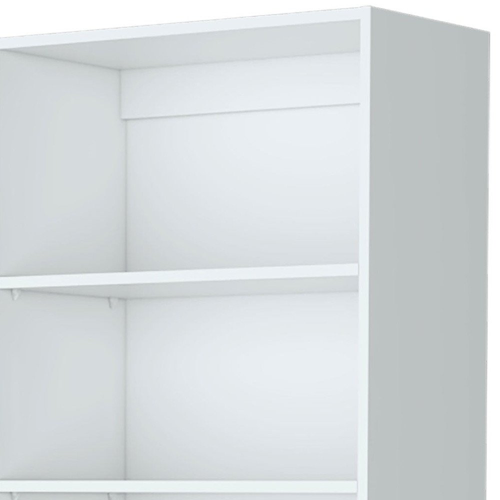 71" White Wood Three Tier Bookcase with Two Doors