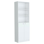 71" White Wood Three Tier Bookcase with Two Doors