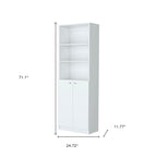 71" White Wood Three Tier Bookcase with Two Doors