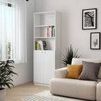 71" White Wood Three Tier Bookcase with Two Doors