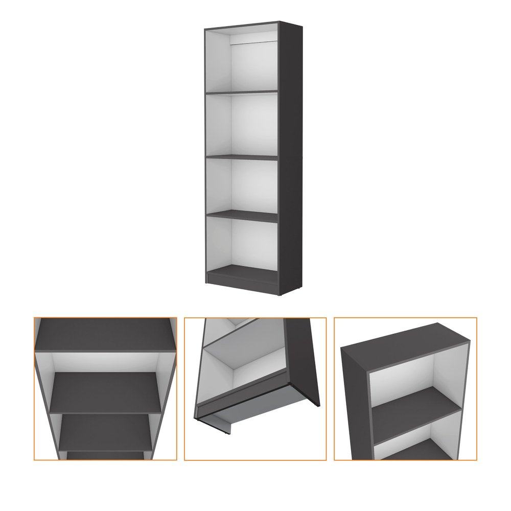 71" Gray And White Wood Four Tier Bookcase