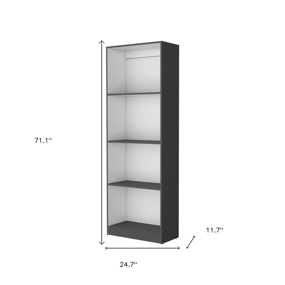 71" Gray And White Wood Four Tier Bookcase
