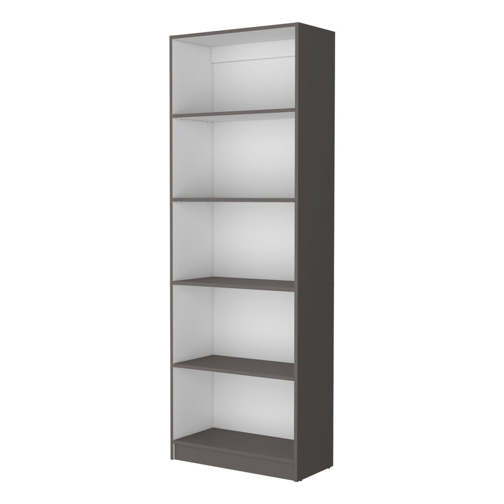 71" Gray And White Wood Five Tier Bookcase