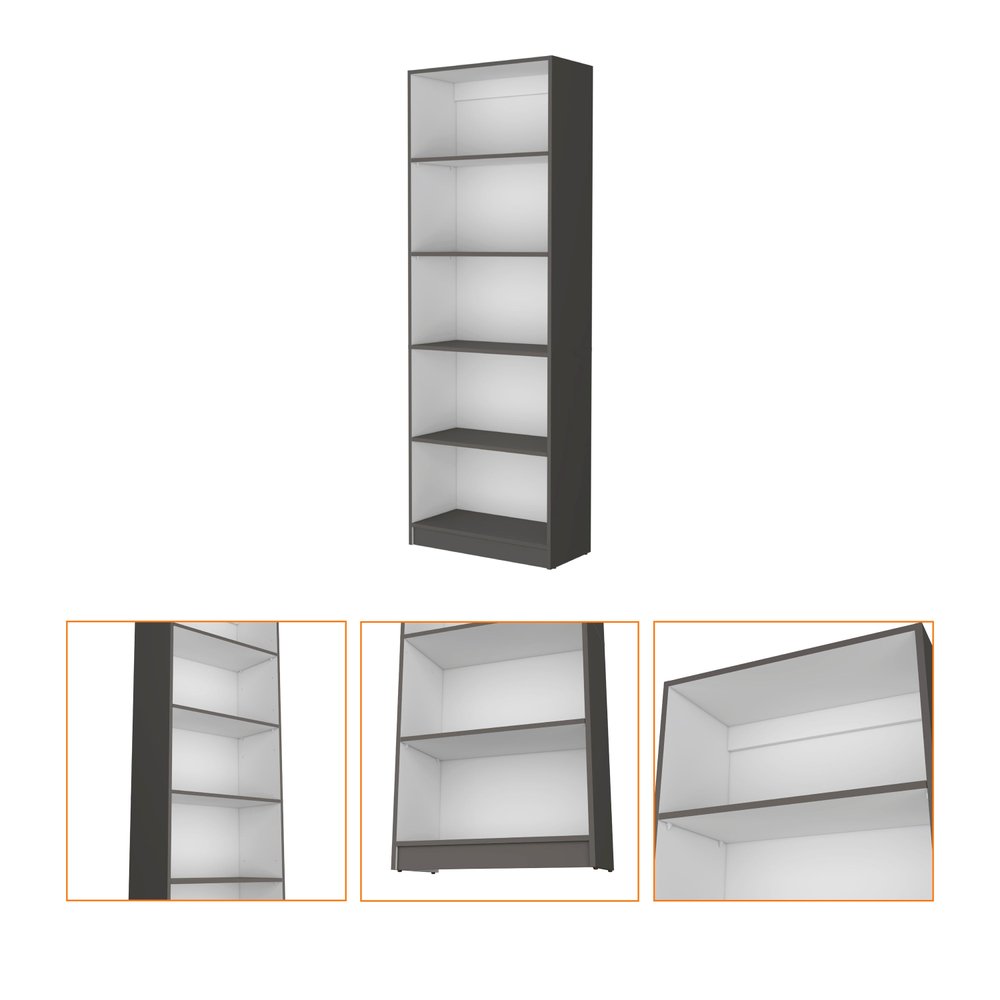 71" Gray And White Wood Five Tier Bookcase