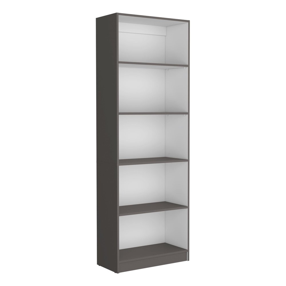 71" Gray And White Wood Five Tier Bookcase