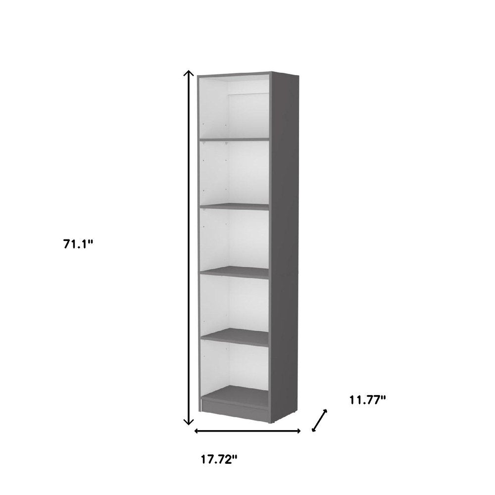 71" Gray And White Wood Five Tier Bookcase